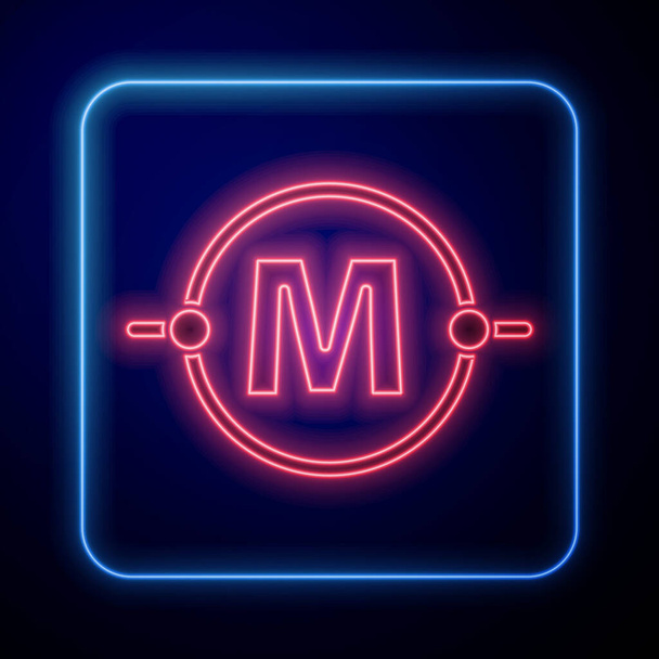 Leuchtendes neonfarbenes Schaltplan-Symbol isoliert auf blauem Hintergrund. Leiterplatte. Vektorillustration - Vektor, Bild