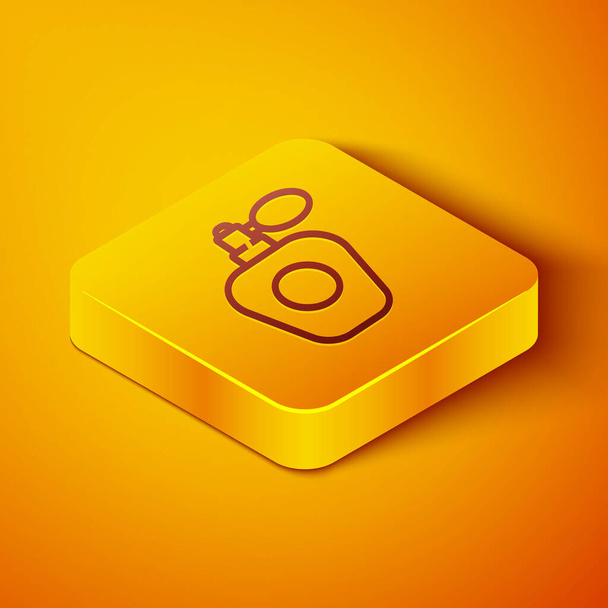 Isometrische Linie Parfüm-Symbol isoliert auf orangefarbenem Hintergrund. Gelber quadratischer Knopf. Vektorillustration - Vektor, Bild