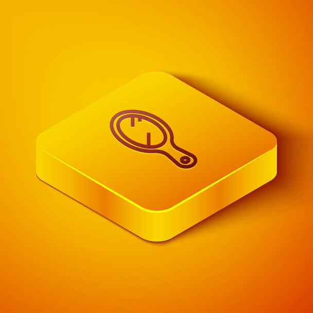 Icono de espejo de mano aislado sobre fondo naranja. Botón cuadrado amarillo. Ilustración vectorial
 - Vector, imagen