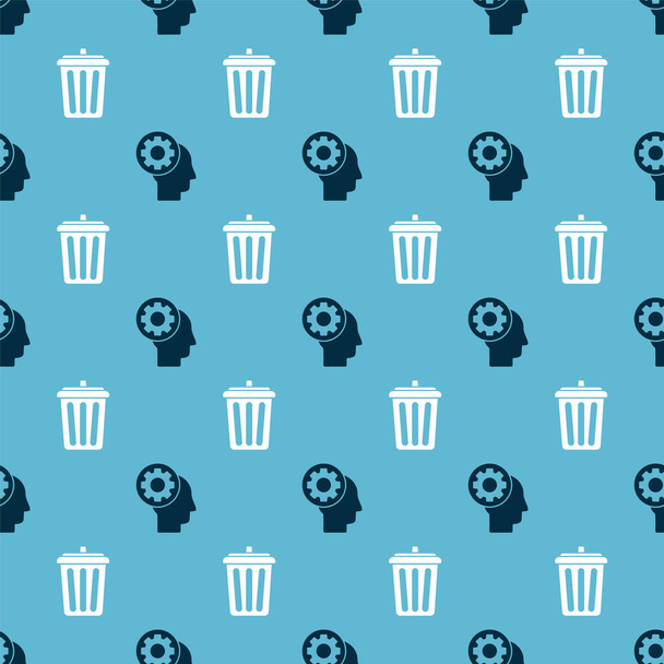 Set Human head with gear inside and Trash can on seamless pattern. Vector - Vector, Image