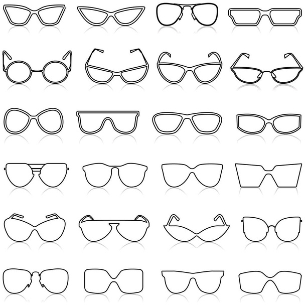 Glasses silhouette. Sun glasses hipster frame set, fashion black plastic rims, round geek style retro nerd glasses. - Vector, Image