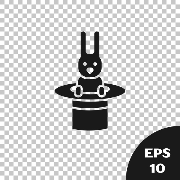 Zwarte tovenaar hoed en konijn pictogram geïsoleerd op transparante achtergrond. Magische truc. Mysterie entertainment concept. Vector Illustratie - Vector, afbeelding