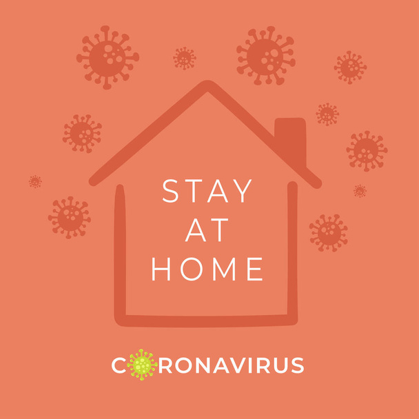 Stay At Home Campaign banner for Coronavirus pandemic with dangerous cells and house icon : Vector Illustration - Διάνυσμα, εικόνα