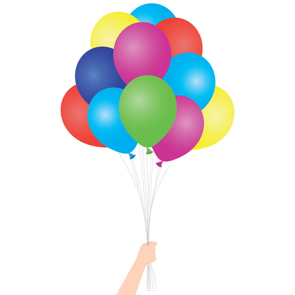 Vector colorful party balloons in a hand. Isolated on a white background. - Vector, Image