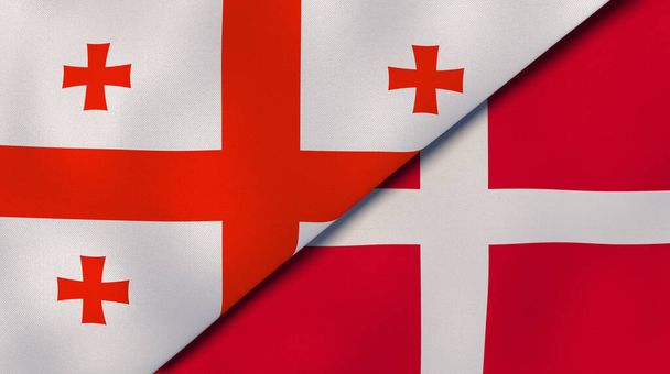 Флаги двух штатов Грузии и Дании. Высококачественный бизнес-фон. 3d иллюстрация
 - Фото, изображение