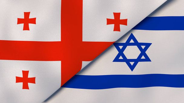 Два державні прапори Грузії та Ізраїлю. Високоякісне ділове минуле. 3d ілюстрація - Фото, зображення