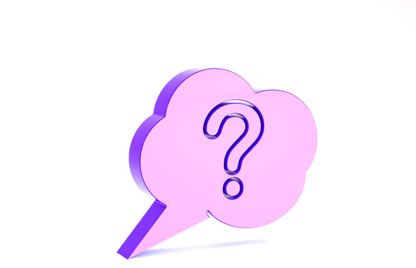 Burbuja de habla púrpura y el icono de la pregunta aislado sobre fondo blanco. Signo FAQ. Copia archivos, charla burbuja de voz y gráfico. Concepto minimalista. 3D ilustración 3D render
 - Foto, Imagen