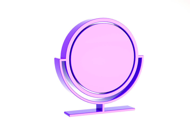 Lila Round Make-up Spiegel Symbol isoliert auf weißem Hintergrund. Minimalismus-Konzept. 3D Illustration 3D Renderer - Foto, Bild