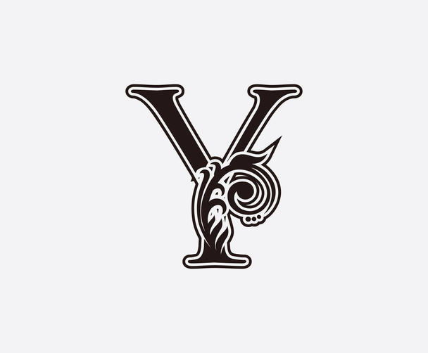 Y Letter Classic Vintage Floral Logo Icon, Initial Y Swirl Design. - Vector, Image