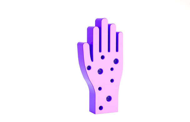Mano púrpura con psoriasis o eczema icono aislado sobre fondo blanco. Concepto de respuesta de la piel humana al alérgeno o al problema crónico del cuerpo. Concepto minimalista. 3D ilustración 3D render
 - Foto, imagen