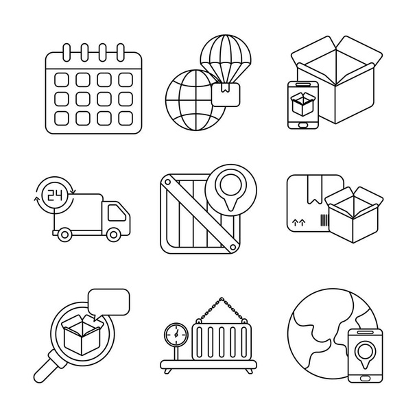 set of icons freight delivery logistics , line style icon - Vector, Image