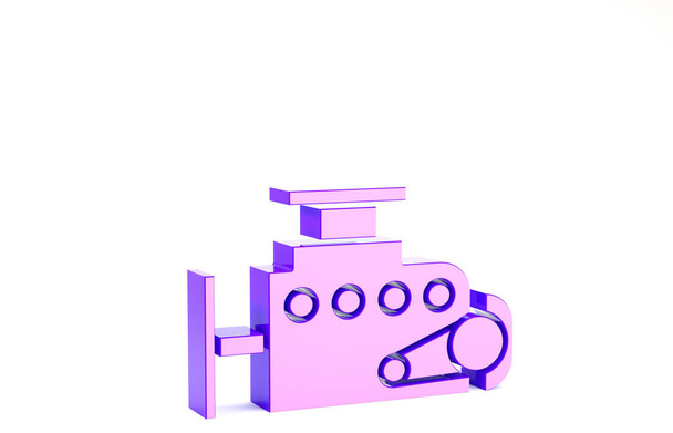 紫色の車のエンジンのアイコンは白い背景に隔離された。最小限の概念。3Dイラスト3Dレンダリング - 写真・画像