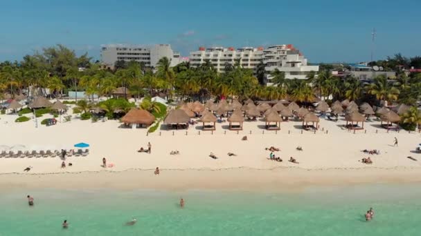 Turquoise color ocean beach seen from air during midday in Isla Mujeres Cancun Mexico - Video