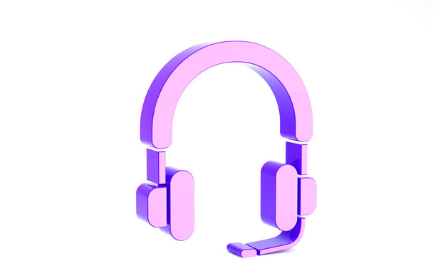 Fialové sluchátka ikona izolované na bílém pozadí. Sluchátka. Koncepce poslechu hudby, služeb, komunikace a operátora. Minimalismus. 3D ilustrace 3D vykreslení - Fotografie, Obrázek