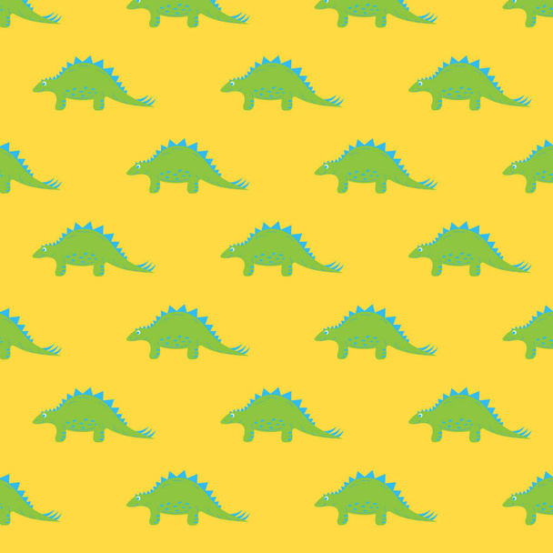 恐竜ステゴサウルス。子供、織物、子供服のためのシームレスなパターン. - ベクター画像