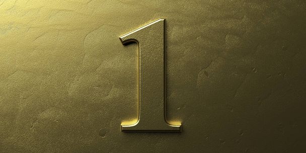 Numéro un. Couleur or chiffre brillant 1 sur fond de luxe en métal doré. Police pour anniversaire, fête. Illustration 3d
 - Photo, image