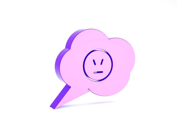 Violetti Puhe kupla vihainen hymy kuvake eristetty valkoisella taustalla. Emotikkonaama. Minimalismin käsite. 3d kuva 3D renderöinti
 - Valokuva, kuva