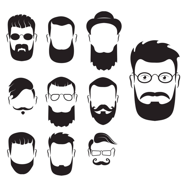 bearded men faces - Vettoriali, immagini