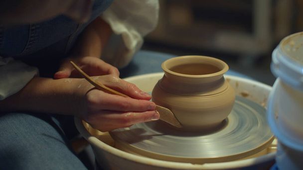 Difficult work with clay. Potters Instruments - Photo, Image