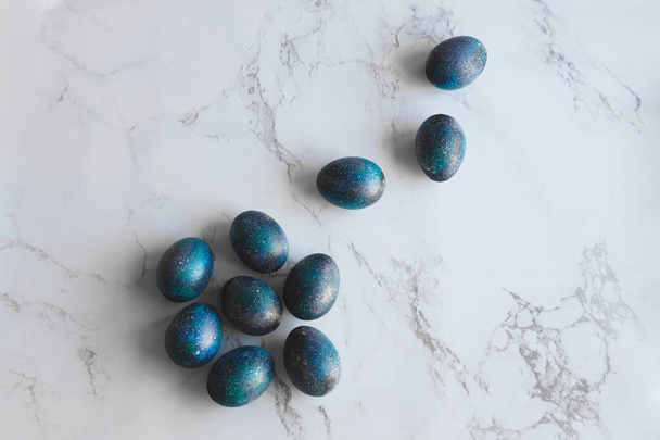 dark galaxy easter eggs hand made blue - Foto, Imagem