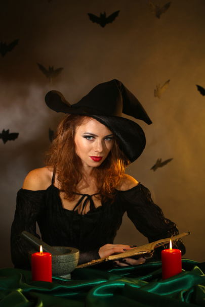 Halloween witch on dark background - Zdjęcie, obraz