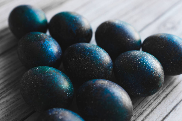 dark galaxy easter eggs hand made blue - Zdjęcie, obraz