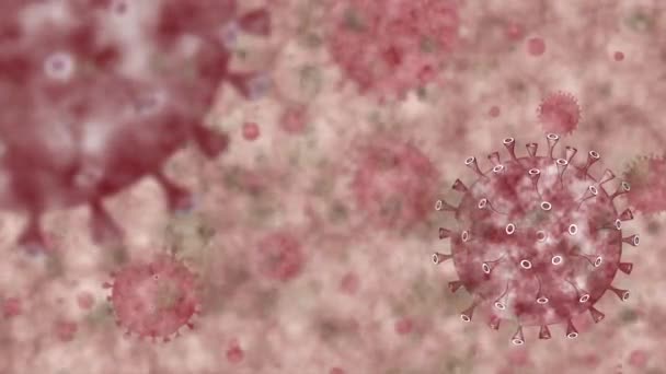 4K, focolaio di coronavirus che infetta l'apparato respiratorio. Influenza tipo Covid19 sfondo virus come influenza pericolosa. Concetto di rischio per la salute medica pandemica con le cellule della malattia. Rendering 2D-Dan
 - Filmati, video