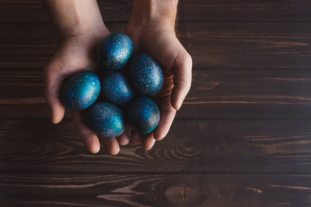 dark galaxy easter eggs hand made blue - Foto, Bild