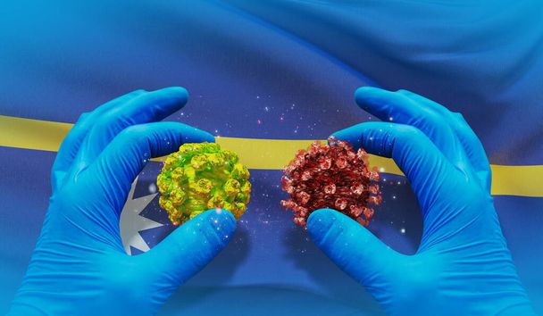 Concetto molecolare di virus medico con bandiera di Nauru. Illustrazione 3D
. - Foto, immagini
