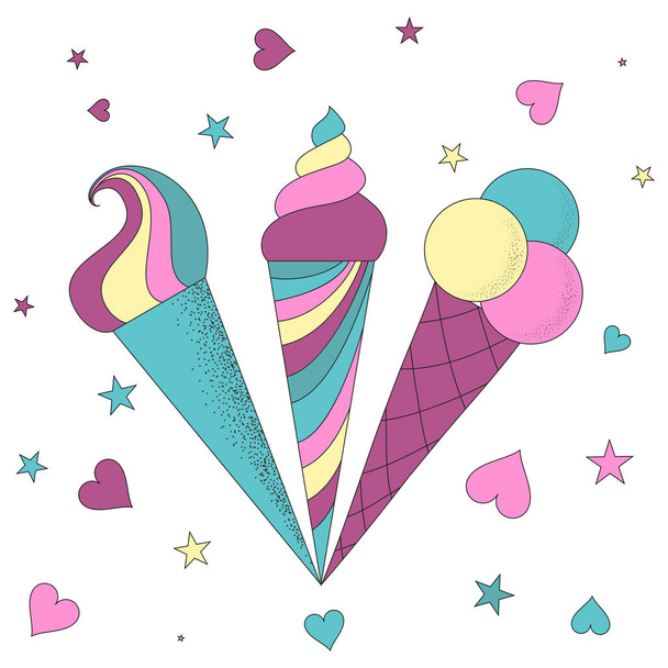 Vector cute ice cream horns - Vector, Image
