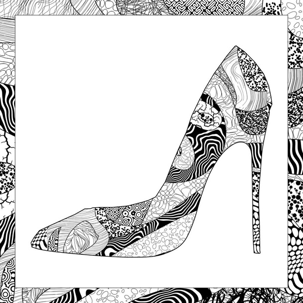 Векторная чёрно-белая иллюстрация туфель на высоком каблуке
 - Вектор,изображение