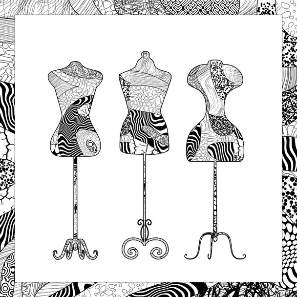 Vector black and white dress forms illustration - Vector, Image
