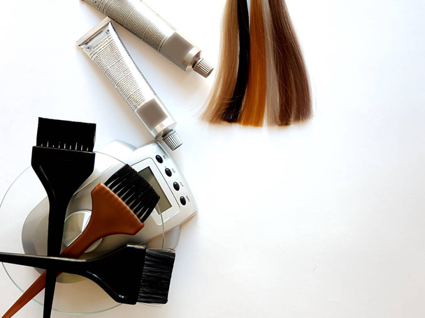 Professional set of items for hair coloring at the hairdresser. - Fotó, kép