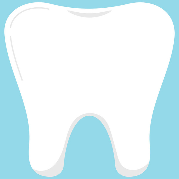 White tooth icon isolated on blue background. Flat design clean human tooth sign. Vector cartoon dental logo template for web design. - Vektör, Görsel