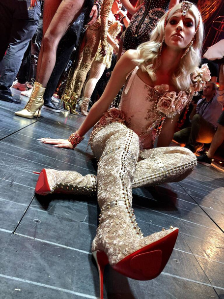NEW YORK, NEW YORK - SEPTEMBER 09: A model posing at the rehearsal before The Blonds x Moulin Rouge The Musical during New York Fashion Week: The Shows on September 09, 2019 in NYC. - Photo, Image