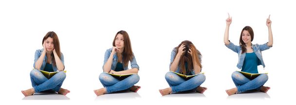 Estudante menina com livros isolados em branco
 - Foto, Imagem