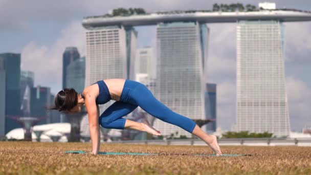 Asijské čínské žena jóga venkovní cvičení jóga pod sluncem - Záběry, video