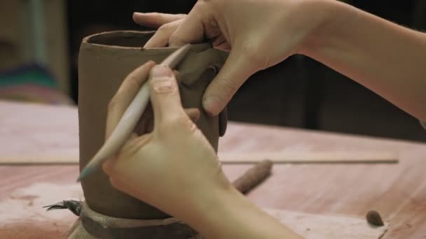 het werk van een keramist. aardewerk maken - Video