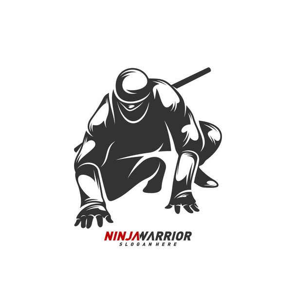 Ninja Krieger Design Vektor Illustration. Silhouette eines japanischen Kampfflugzeugs. - Vektor, Bild