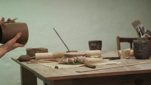 the work of a ceramist. making pottery - Footage, Video