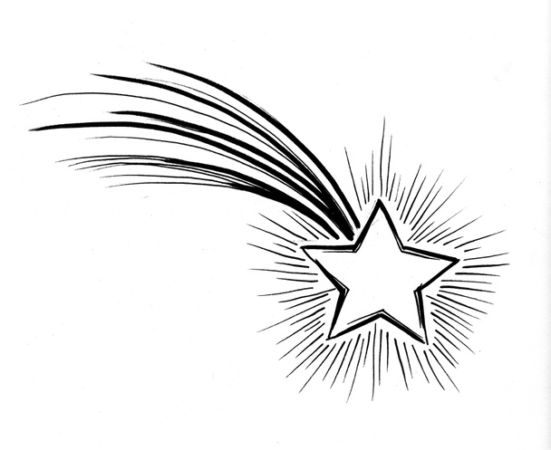 Padající hvězda. Černobílá kresba inkoustu - Fotografie, Obrázek