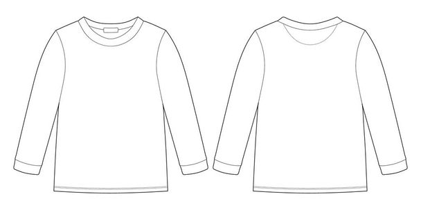 Kinder Sketch Sweatshirt. Kinder tragen Pullover-Design-Vorlage isoliert auf weißem Hintergrund. Vorder- und Rückansicht. Umrissvektorillustration - Vektor, Bild