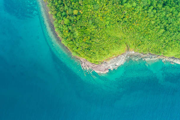 Turquoise sea water with beach on island green tropical forest aerial view - Photo, image