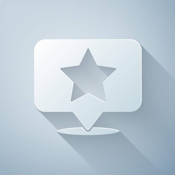 Papier découpé Pointeur de carte avec icône étoile isolé sur fond gris. Star icône de carte pin préférée. Marqueurs de carte. Style art du papier. Illustration vectorielle
 - Vecteur, image