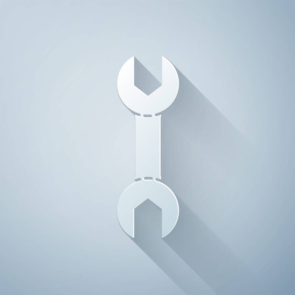 Paper cut Wrench spanner icon isolated on grey background. Paper art style. Vector Illustration - Vector, Image