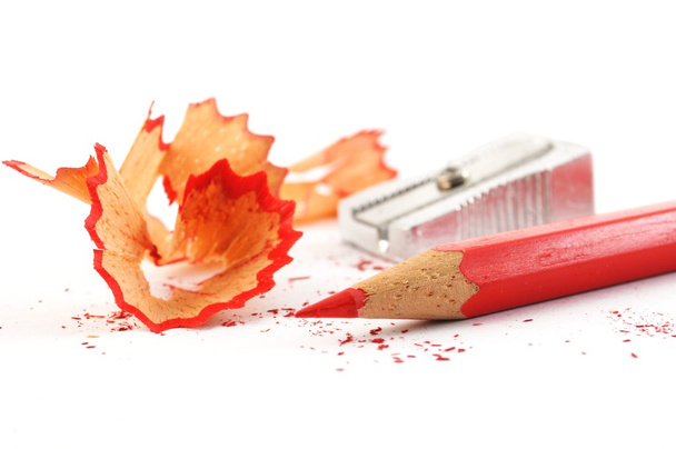 Red crayon wiht shavings - Photo, Image