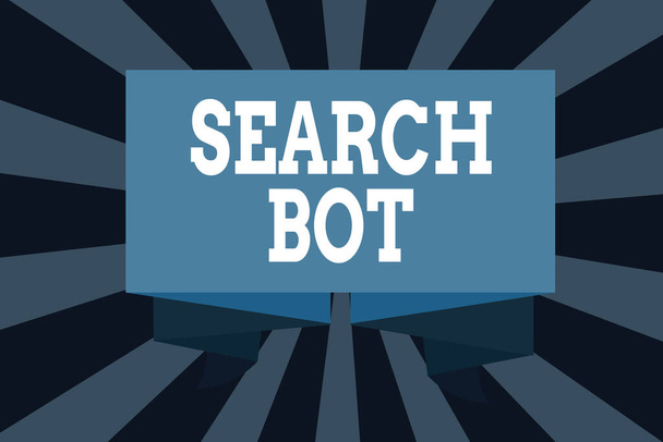 Πινακίδα κειμένου που δείχνει Αναζήτηση Bot. Εννοιολογική φωτογραφία ένα πρόγραμμα που τρέχει αυτοματοποιημένες εργασίες μέσω του Διαδικτύου ή του δικτύου Ribbon Sash Διπλωμένη και πλισέ Διακοσμητική ταινία Banner κυματοειδές Riband. - Φωτογραφία, εικόνα
