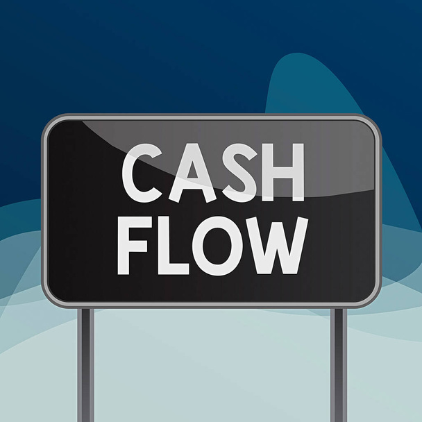 Writing note showing Cash Flow. Business photo showcasing Movement of the money in and out affecting the liquidity Metallic pole empty panel plank colorful backgound attached. - Photo, Image