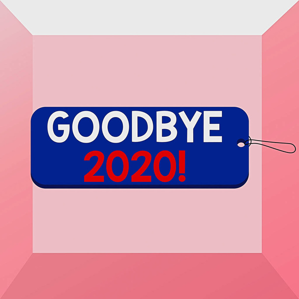 Fogalmi kézírás bemutató Good Bye 2020. Üzleti fotó bemutatja a jó kívánságait, amikor elválnak, vagy a tavalyi év végén Címke négyszög alakú karakterlánc színes háttér. - Fotó, kép