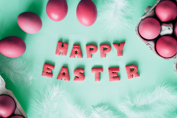 Happy Easter background, chicken eggs - Φωτογραφία, εικόνα